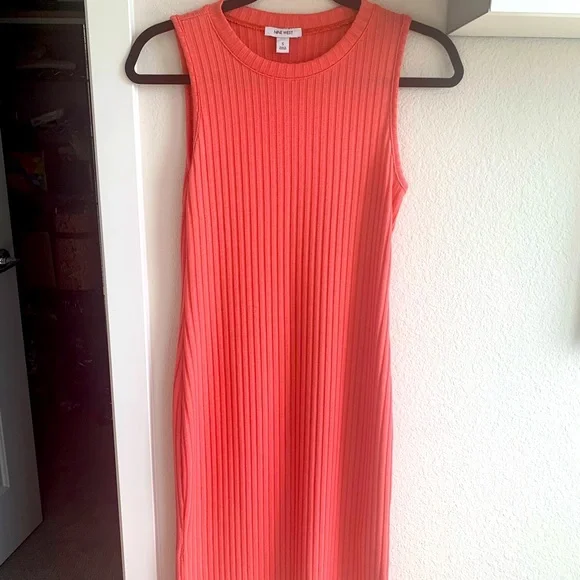 nine west ribbed dress Nine West Ribbed Midi Dress Camel V Neck